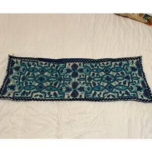 Pier 1 Imports Blue & Teal Beaded Embroidered Table Runner 15”x 43” Boho Coastal